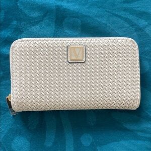 Victoria's Secret Cream Woven Wallet with Metallic Logo